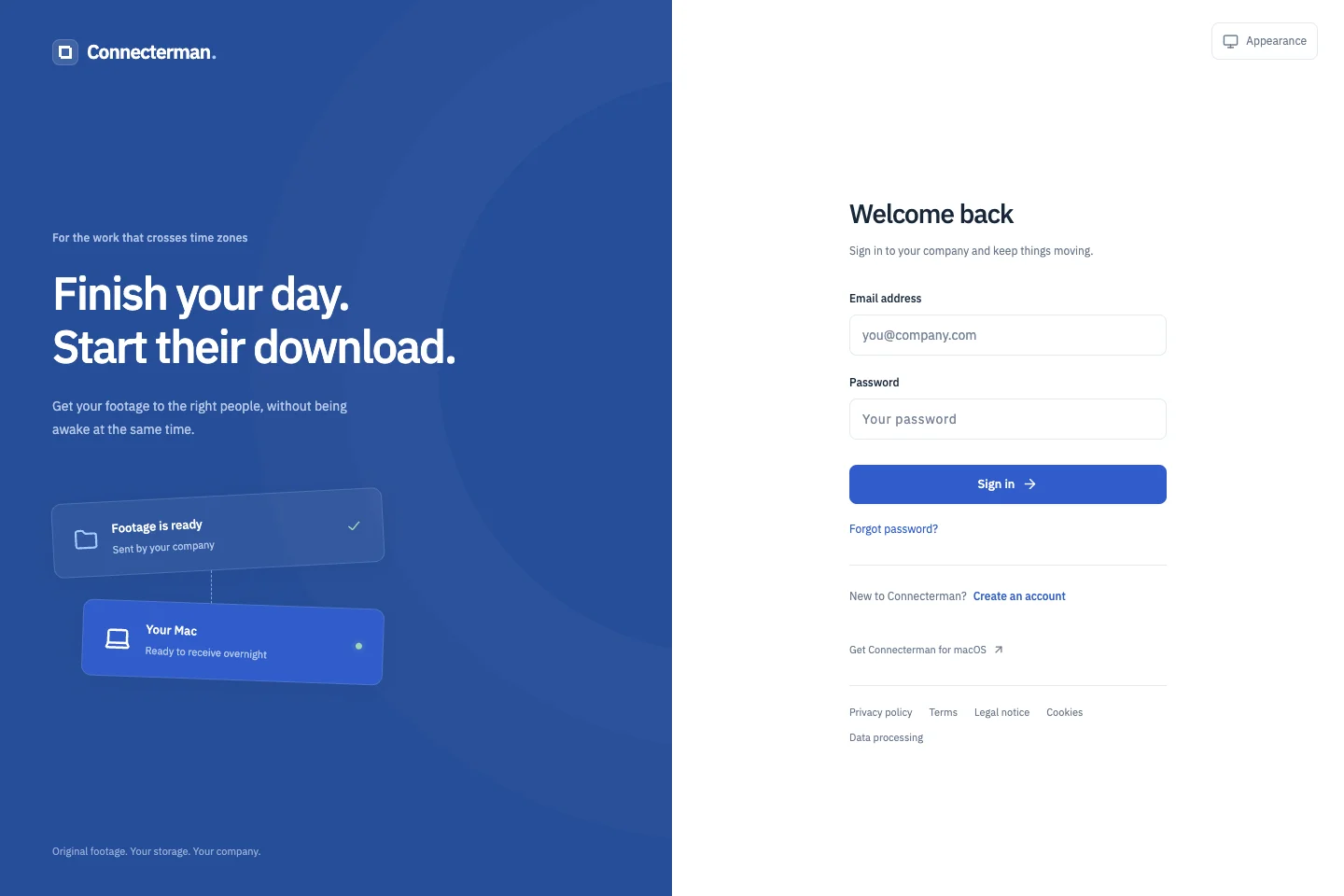 Connecterman public sign-in page for company footage delivery